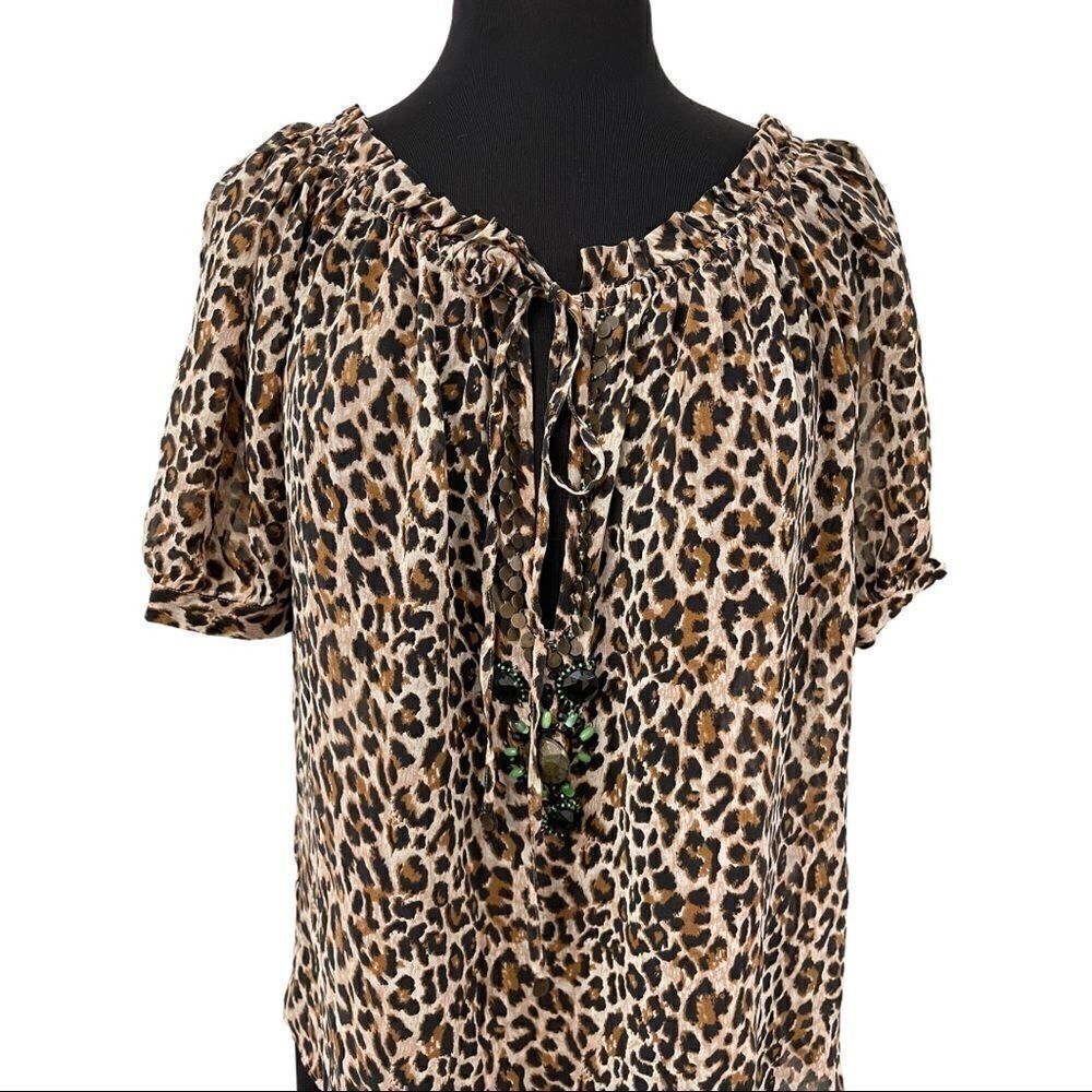 VS Moda International Silk Leopard Print Boho Sheer Top Sz M - Picture 2 of 12